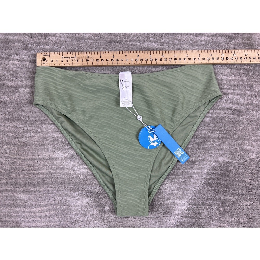 CUPSHE Bikini Bottom Womens L Sage Green Textured High Waisted Swimwear NEW - Picture 2 of 8